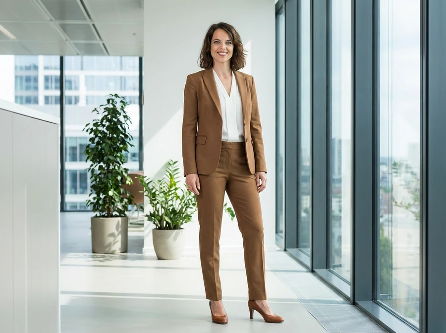 Slim-Fit Designer-Damenanzug Braun